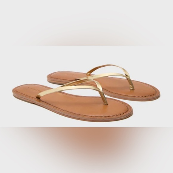 Vineyard Vines Sandals 6 Thong Gold Flip Flops Summer Beach Leather Skinny Strap - Picture 8 of 10